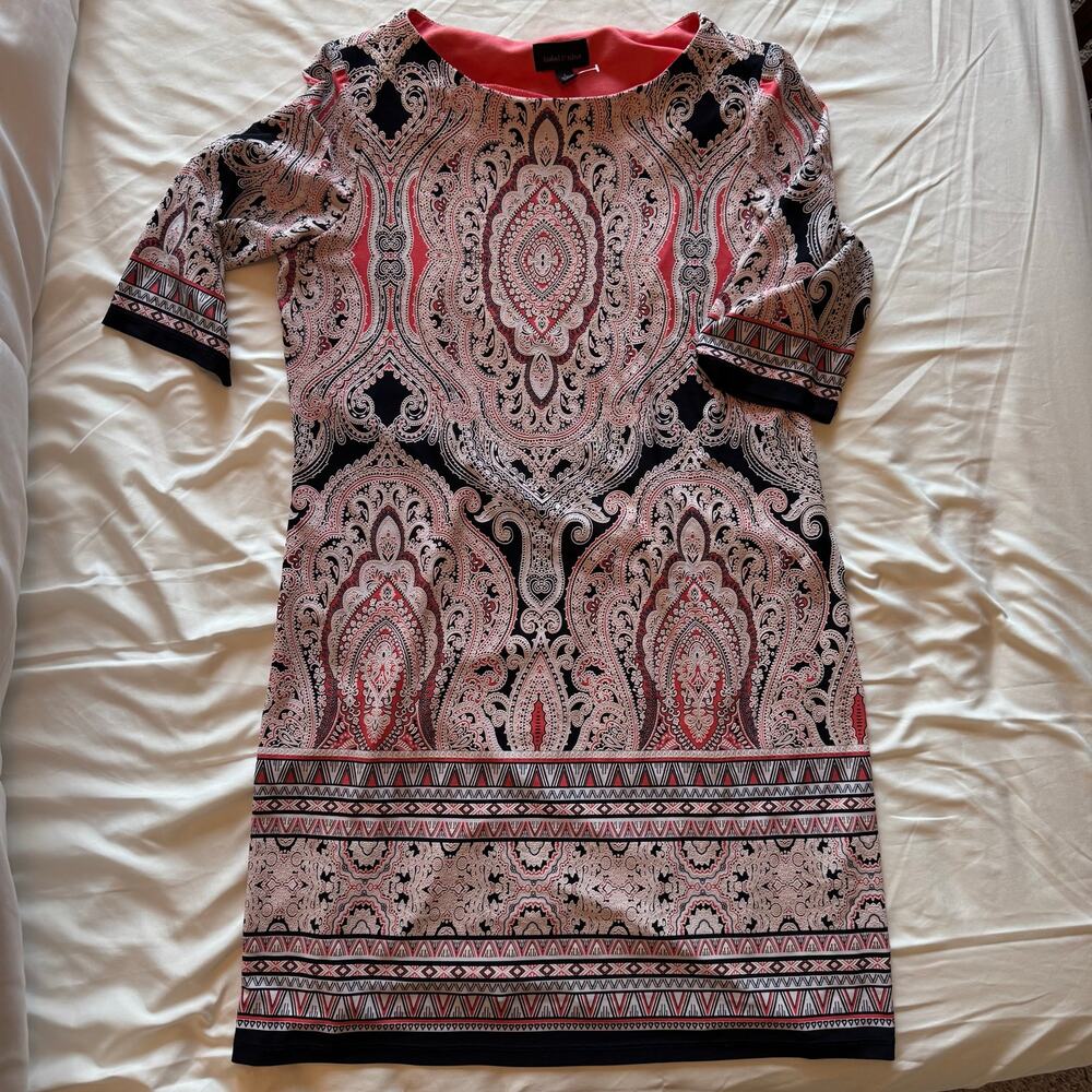 Isabel & Nina Dress Womens Large Blue Paisley Pattern 3/4 Sleeve Stretch Coral
